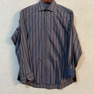 TAILORBYRD Shirt Mens Size Medium Multi Striped Classic Fit Cotton Flip Cuffs